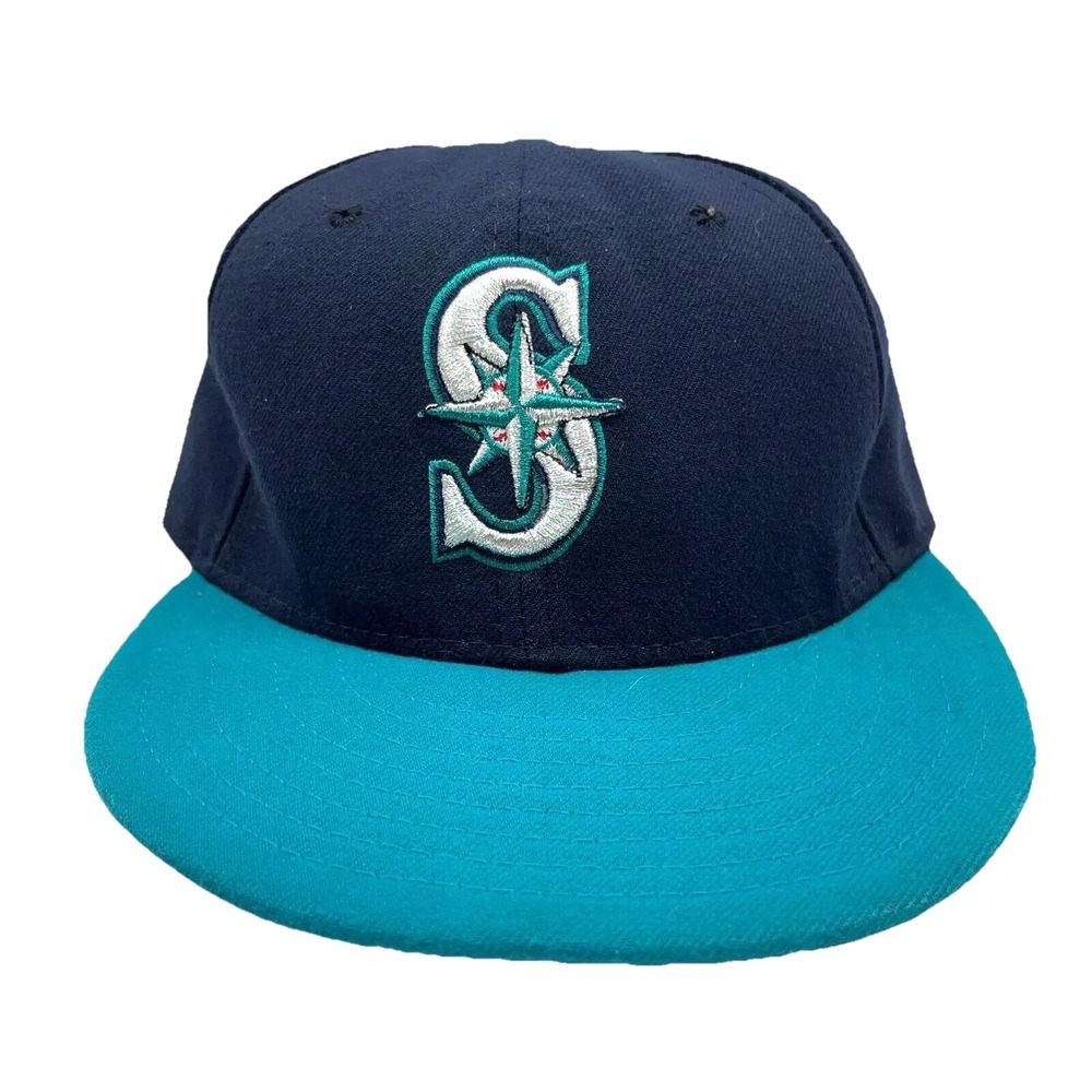 Seattle Mariners Hat Cap Fitted 7 1/8 Blue Teal Plain Logo 59Fifty Flat 5950